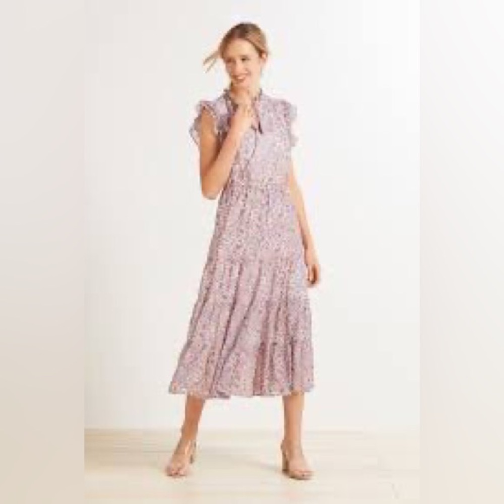 BB DAKOTA X STEVE MADDEN Delicate Floral Midi Cap Sleeve Tiered Ruffle Dress XS